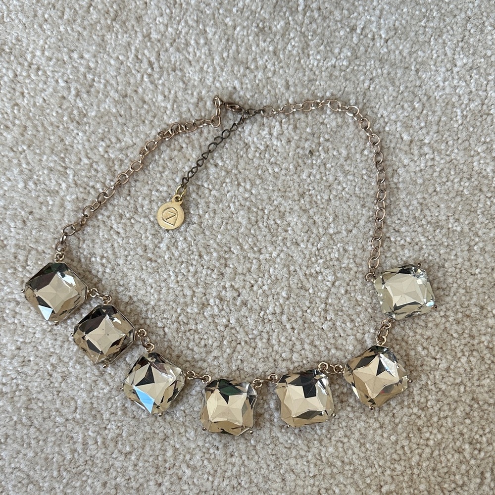 Gold-Tone Faceted Square Crystal Necklace - Women Jewelry